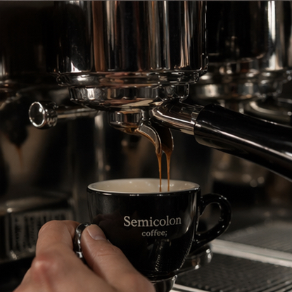 Espresso being pulled into a Semicolon Coffee cup