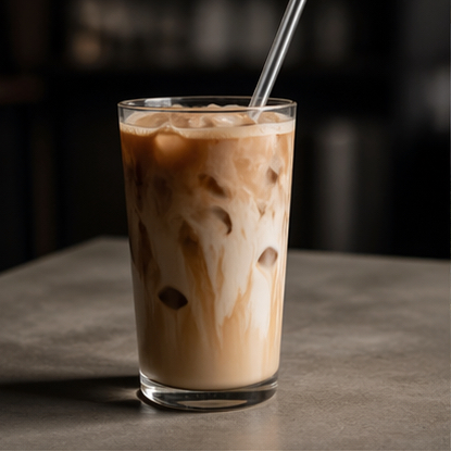 Iced latte on a cafe table